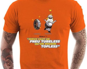 T shirt Motard homme - Pneu Tubeless - accessoire moto humour