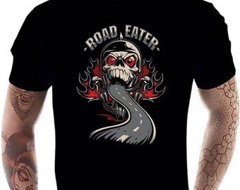 Herren Biker T-Shirt – Road Eater – Motorrad T-Shirt – humorvolles Motorrad-Accessoire