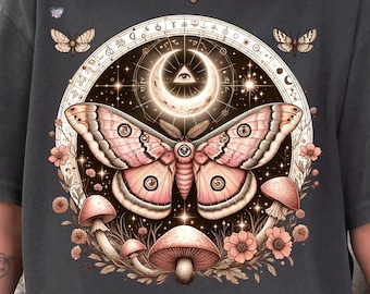 Celestial lunar moth PNG vintage moth clipart cottagecore shirt boho mushroom PNG witchy aesthetic mystical moon digital art