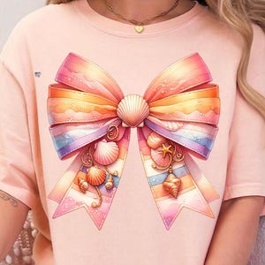 Ocean Sunset Ombre Bow PNG Beach Summer Coquette Clipart Shell Embossed Digital Sublimation Coastal Aesthetic Nautical Art