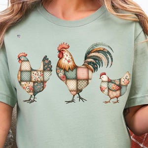 Patchwork Floral Chicken Trio PNG Rustic Farmhouse Hen and Rooster Clipart Vintage Quilt Farmhouse Animals Digital Download