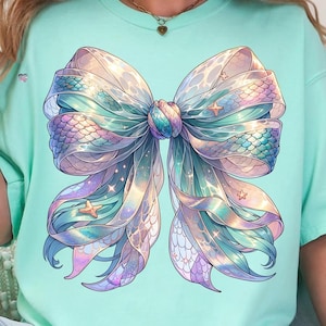 Laço Mermaidcore Coquette PNG Y2K Pearlcore Iridescent Pastel Clipart Concha do Mar Sublimação Digital Estética de Praia Arte Náutica Digital