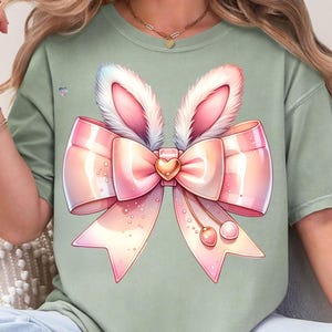 Coquette Bow Bunny Ears Shirt PNG cute pink Rabbit clipart Happy Easter Day Gift Coquette Easter animal sublimation digital