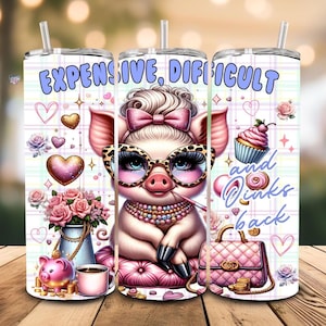Expensive Pig 20 oz Skinny Tumbler Wrap PNG, Funny Sassy Animal Sublimation Design, Glam Pig Coffee Cup Wrap for Women