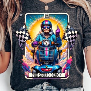 The Speed Demon Tarot Card PNG, Funny Old Lady, Mobility Scooter, Sassy Grandma, Digital Download, Sublimation, Sarcastic Clipart