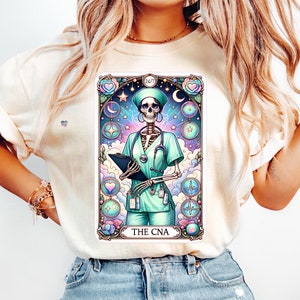 CNA Tarot-Karte png Mystic Skeleton Nurse Clipart CNA Digital Sublimation gesundheitswesen Tarot CNA Scrubs png Krankenschwester Krankenschwester digital