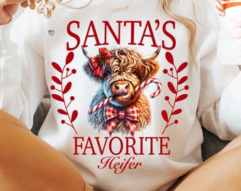 grappig hooglandkoe kerstshirt png Santa's favoriete vaars clipart feestelijk xmas coo trendy koe minnaar sublimatie volwassen humor digitaal png