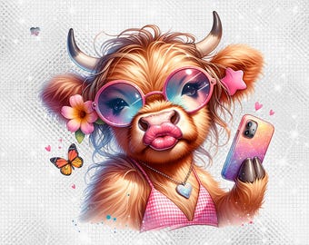 Vaca de las Tierras Altas de Verano PNG Chica Caliente Vaca de Verano Clipart Selfie Vaca en Bikini de Cuadros Descarga Digital para Sublimación