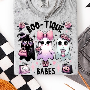 Boo-tique Babes Ghost PNG Pastel Goth Halloween Shirt PNG Cute Ghost Clipart Spooky Coquette Halloween Digital Download