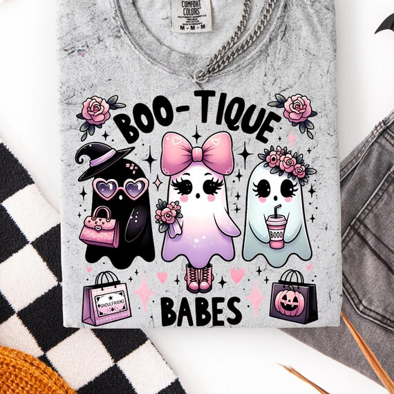 Boo-tique Babes Ghost PNG Pastel Goth Halloween Shirt PNG Cute Ghost Clipart Spooky Coquette Halloween Digital Download