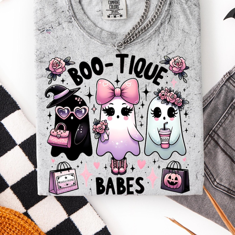 Boo-tique Babes Ghost PNG Pastel Goth Halloween Shirt PNG Cute Ghost Clipart Spooky Coquette Halloween Digital Download