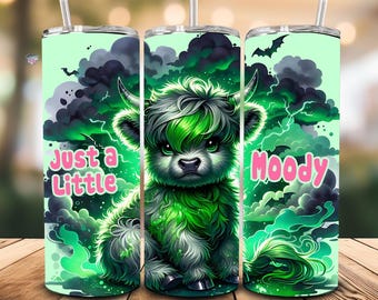 just a little moody highland cow 20oz skinny tumbler wrap PNG fluffy cow sublimation magic witchy tumbler heifer clipart digital