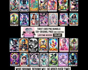 Tarot Card PNG Bundle 130+ unlimited Digital Clipart for Sublimation POD Lifetime Access Mystical Printable Designs sassy tarot cards