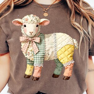Patchwork Easter Lamb PNG, Quilted Sheep Digital Download, Cottagecore Spring Sublimation Shirt Design