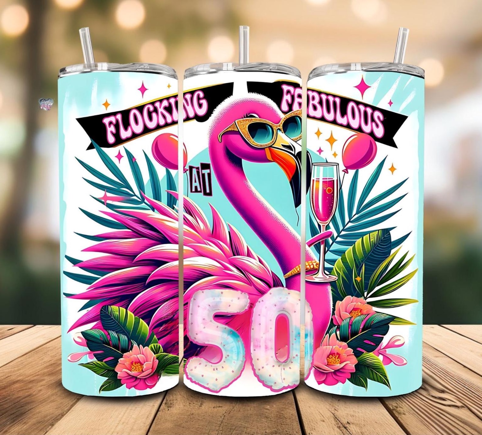 Flocking Fabulous at 50 20 Oz Tumbler Wrap PNG Sassy Pink Flamingo 50th ...