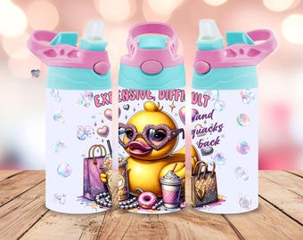 Vaso con tapa abatible para niños con diseño de patito de goma atrevido PNG, diseño de sublimación, vaso con forma de pato divertido PNG, descarga digital instantánea