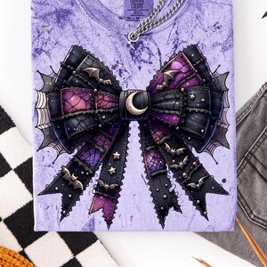 Spooky Patchwork Bow PNG Bundle Gothic Halloween Shirt Clipart Set Vintage Witchy Bows Dark Academia Grunge Halloween Sublimation