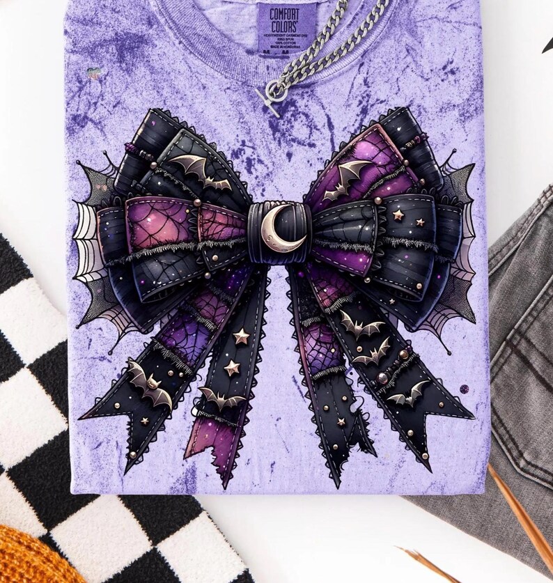 Spooky Patchwork Bow PNG Bundle Gothic Halloween Shirt Clipart Set Vintage Witchy Bows Dark Academia Grunge Halloween Sublimation