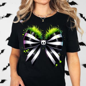 Halloween coquette bow PNG 90s horror movie fan PNG retro spooky season bow clipart creepy 1990s stripes Halloween hair bow design digital