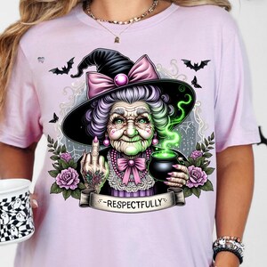 Respectfully Witch Grandma PNG Clipart, Sassy Green Witch Middle Finger Teacup Cauldron Halloween Shirt Sublimation Digital Download