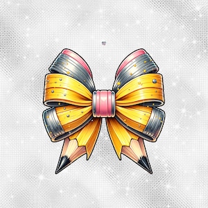 Pencil Bow PNG, trendy Coquette Pencil Bow Clipart, Back to School Teacher PNG, Cute Teacher Bow Pencil, First Day of School Design