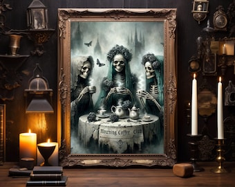 Vintage Ghost Art Print Haunted Wall Decor PNG for Halloween Gothic Printable Skeleton Poster Dark Academia Digital Download