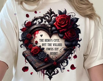 Gothic Book Lover PNG Dark Academia Heart Design Villain Romance Quote PNG Roses Succulents Gothic Sublimation Download