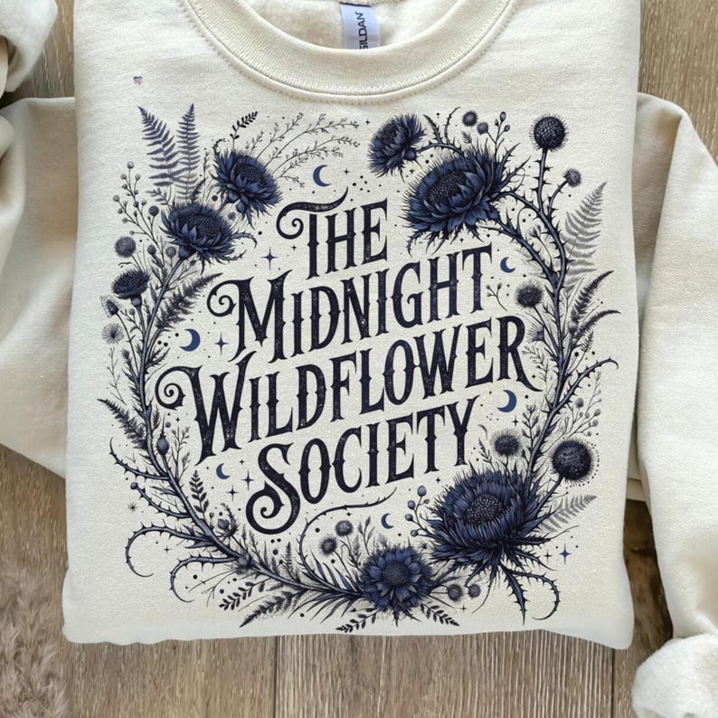 The Midnight Wildflower Society PNG, Dark Academia Floral Shirt Design, Witchy Botanical Graphic, Gothic Flower Sublimation PNG