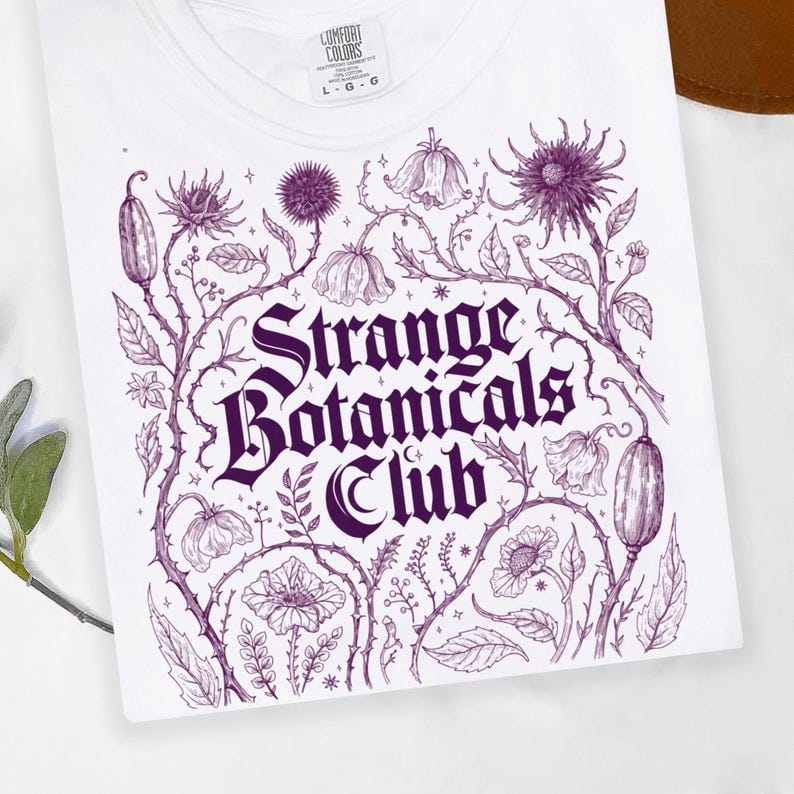 Strange Botanicals Club PNG, Dark Academia Botanical Shirt Design, Gothic Floral PNG, Witchy Garden Graphic, Vintage Engraved Flowers