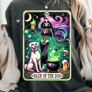 funny tarot card witchy png dog mum Halloween drinking shirt png sarcastic skeleton witch tarot dog lover png hair of the dog beer digital image 5