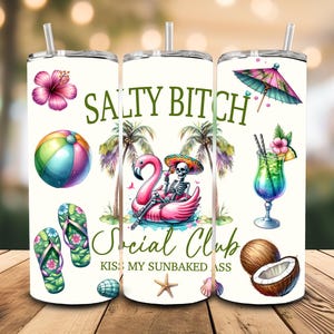 Club sociale Salty bitch 20oz tumbler magro design a sublimazione Viaggio estivo tra ragazze PNG digitale Straight stay tumbler da spiaggia salato da scaricare