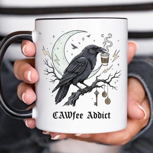 CAW coffee Addict Crow PNG, Funny Raven Coffee Clipart, Gothic Halloween PNG, Dark Academia Crow Design, Witchy Coffee Sublimation Art