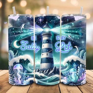 Be Salty Stay Lit Lighthouse PNG Christian 20oz skinny Tumbler Ocean Waves Sublimation Design Matthew 5:13-14 Religious tumbler Digital File