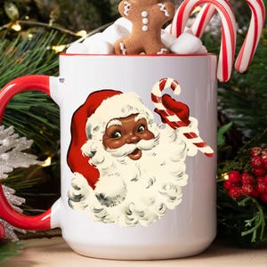 vintage Retro Christmas Black Santa Clipart PNG African American Santa Claus PNG Cute Xmas Shirt Design Holiday Art