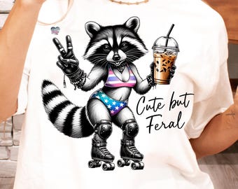 cute but feral raccoon PNG sarcastic adult humor PNG feral girl social club clipart stay trashy raccoon coffee lover shirt mug digital only