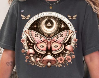 Celestial lunar moth PNG vintage moth clipart cottagecore shirt boho mushroom PNG witchy aesthetic mystical moon digital art