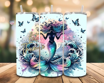 Lassen Sie sie Tumbler wickeln Positive Affirmation 20 Unzen Skinny Tumbler Aquarell Meerjungfrau Sublimation Ozean Tumbler Design Digital Download