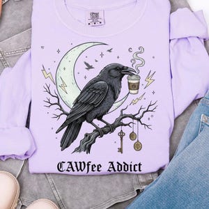 CAW coffee Addict Crow PNG, Funny Raven Coffee Clipart, Gothic Halloween PNG, Dark Academia Crow Design, Witchy Coffee Sublimation Art