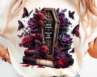 Gothic Book Lover PNG Dark Academia Coffin Design Villain Book Romance PNG Roses Succulents Gothic Sublimation Download
