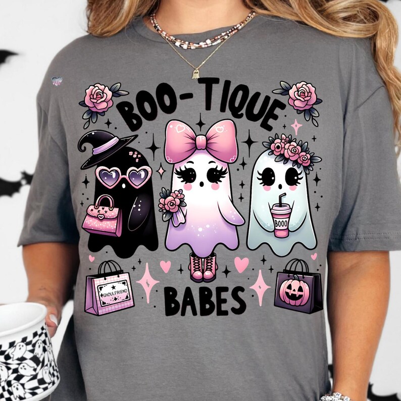Boo-tique Babes Ghost PNG Pastel Goth Halloween Shirt PNG Cute Ghost Clipart Spooky Coquette Halloween Digital Download