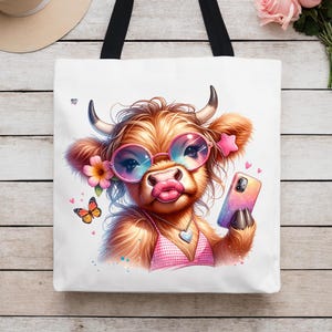 Summer Highland Cow PNG Hot Girl Summer Cow Clipart Selfie Cow in Gingham Bikini Digital Download for Sublimation