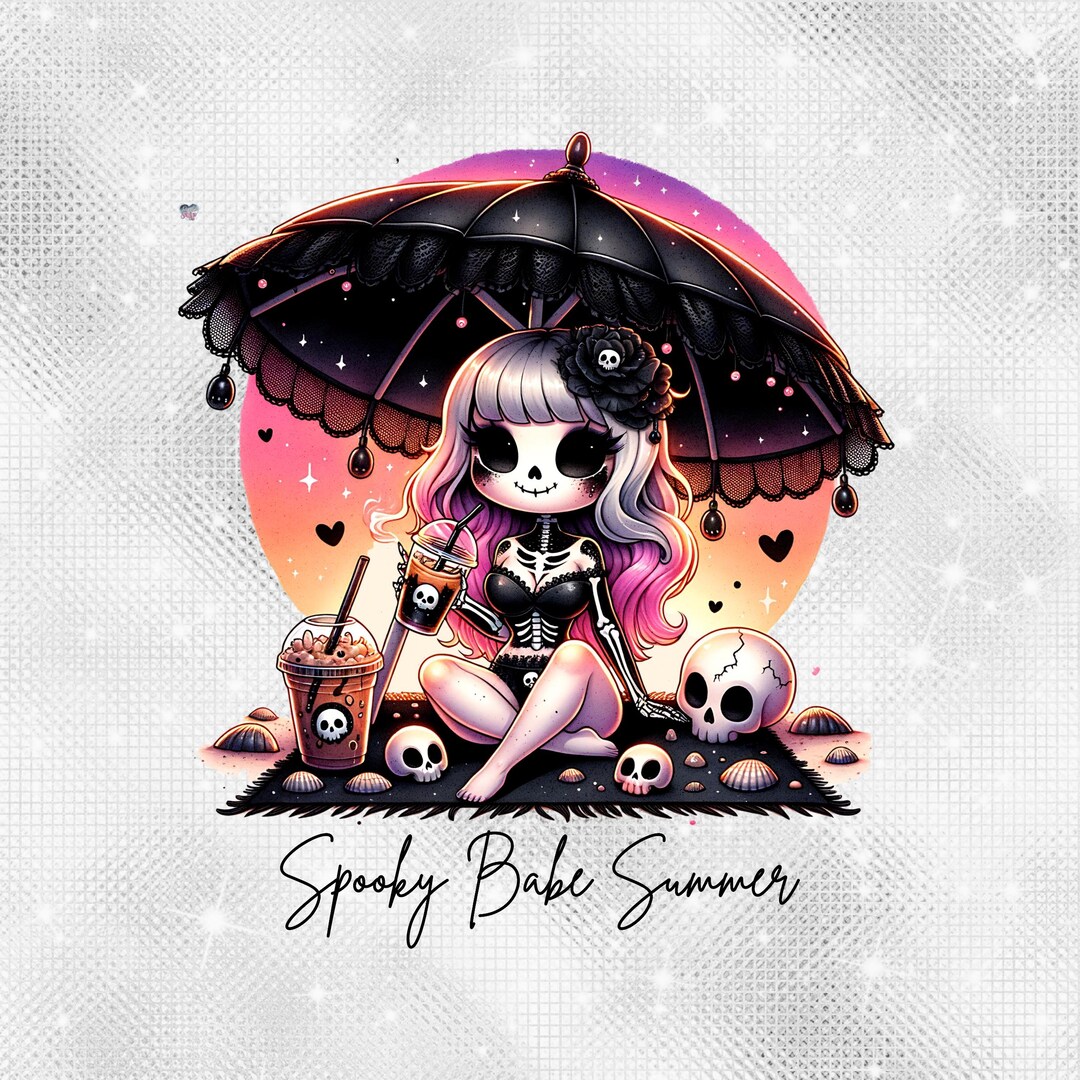 Spooky Babe Summer PNG, Cute Skeleton Beach Girl, Iced Coffee Goth ...