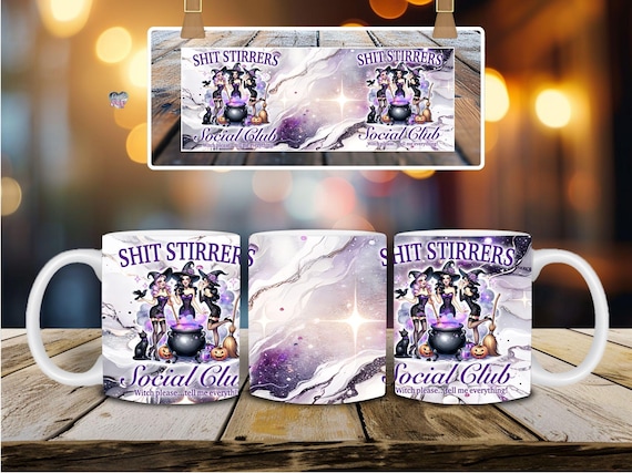 Sarcastic witch social club 11 oz mug wrap Salem witches coven bachelorette mugs PNG Halloween horror coffee mug spooky digital