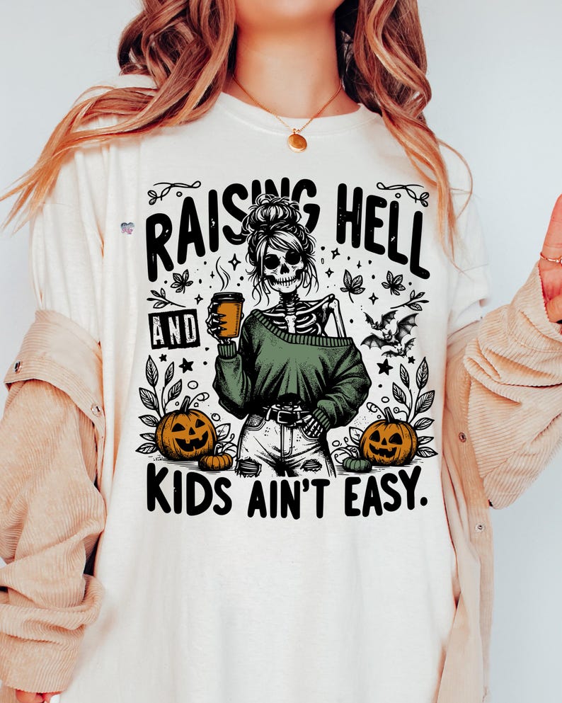 Rolig skelettmamma PNG sarkastisk höstmamma sarkastisk skelett Clipart, kaffeskelett PNG, Halloweenmammaskjorta digital nedladdning bild 2