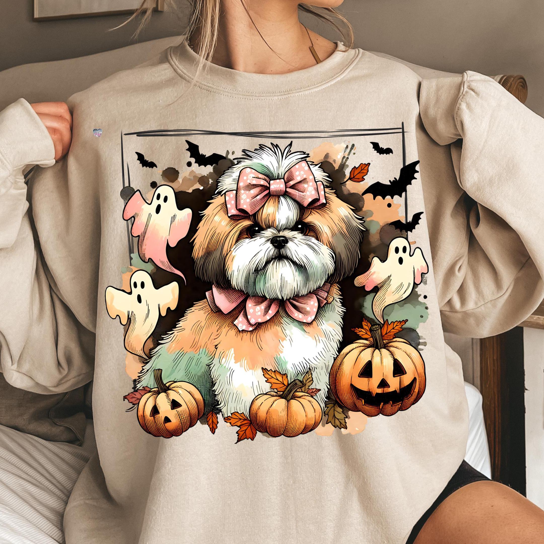 Shih Tzu Halloween PNG Clipart, Cute Vintage Dog Fall Design, Ghost ...