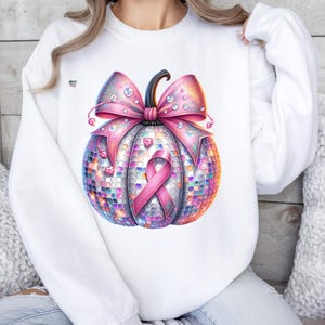 Pumpkin Ribbon Rhinestone October Pink Ribbon Disco Ball Pumpkin PNG Breast Cancer Awareness PNG ...
