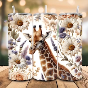 Giraffe Tumbler Wrap PNG 20oz Skinny Sublimation Design Floral Daisy Giraffe Print Cute Animal Tumbler Wrap for Giraffe Lovers gift digital
