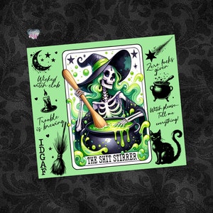 Vaso delgado de 20 oz con diseño de cartas de tarot de bruja sarcástica, envoltura de vaso con estética de bruja, esqueleto de terror, sublimación PNG, vaso de Halloween digital imagen 3