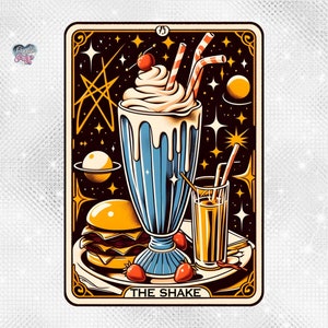 Retro tarotkaart png milkshake lover png keukenafdruk, dinerposter, foodie png, restaurantbord png, tarotshirtontwerp, digitale download
