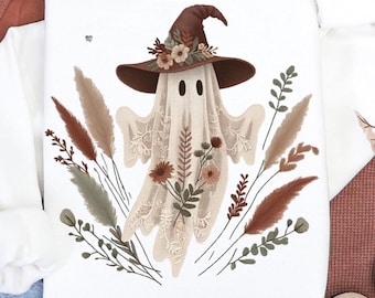 Boho Ghost PNG Wildflower Witch Clipart Rustic Fall Ghost PNG Cute ghouls Halloween PNG for spooky season Shirts Mugs Sublimation digital